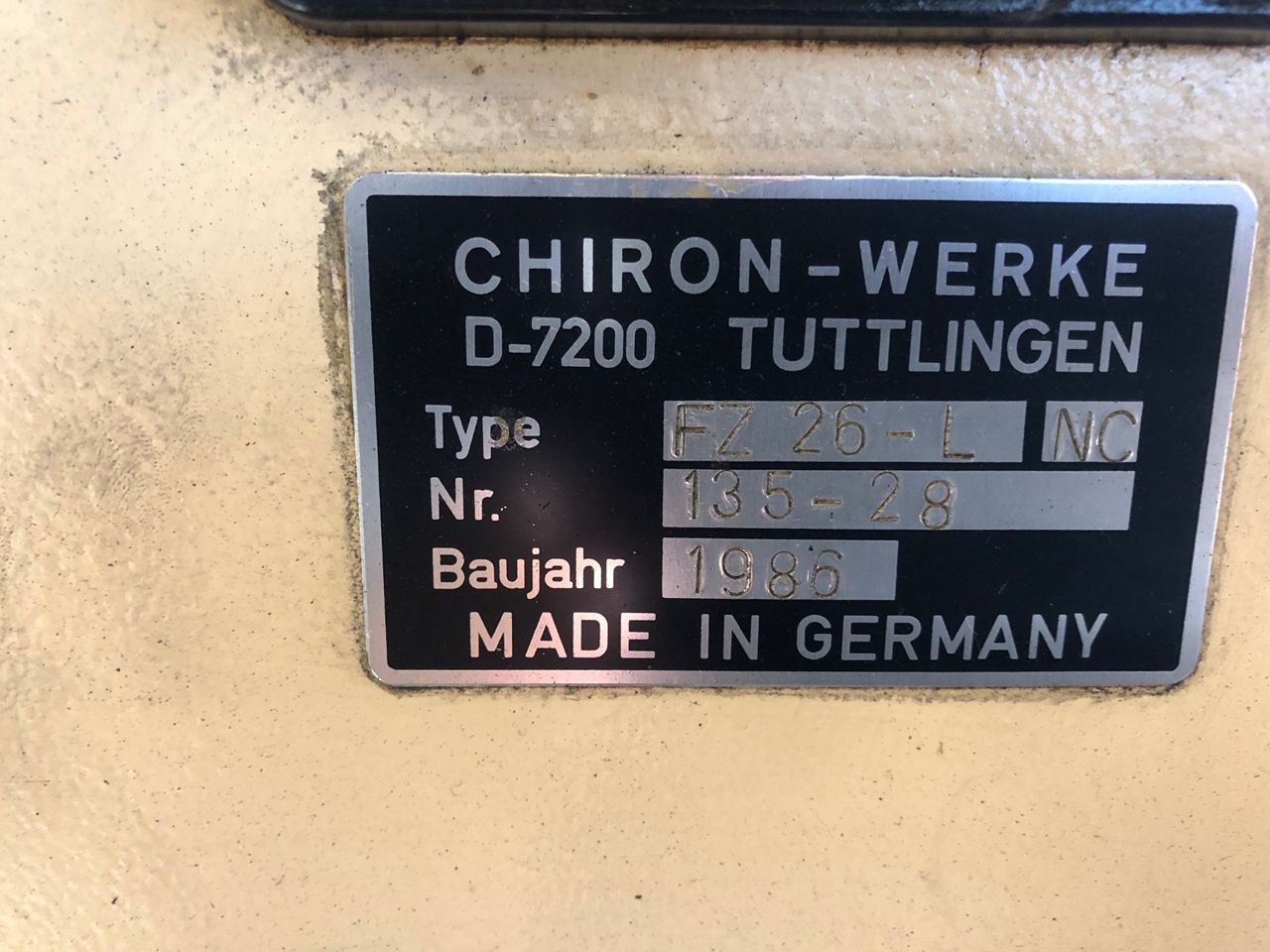 Vertical Machining Centres/VERTICAL MACHINING CENTRE CHIRON TYPE FZ-26-L NC