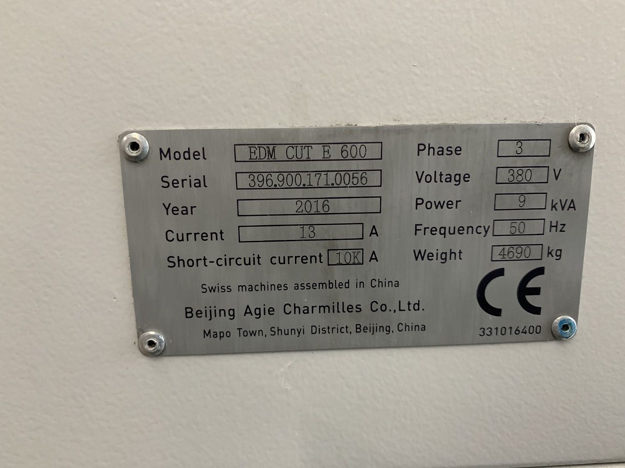 Electro Discharge Machining/WIRE ED-SINKING MACHINE CHARMILLES CUT E 600