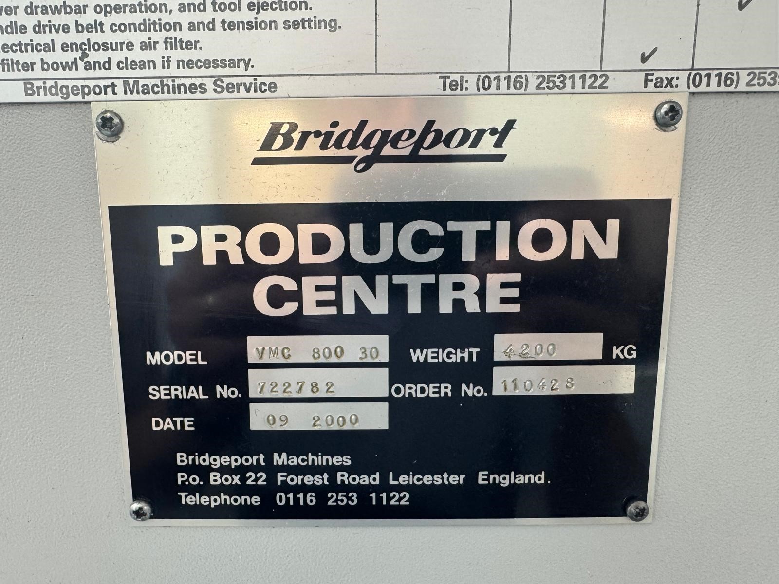 Vertical Machining Centres/Used Bridgeport VMC800/30 Digital (4842)