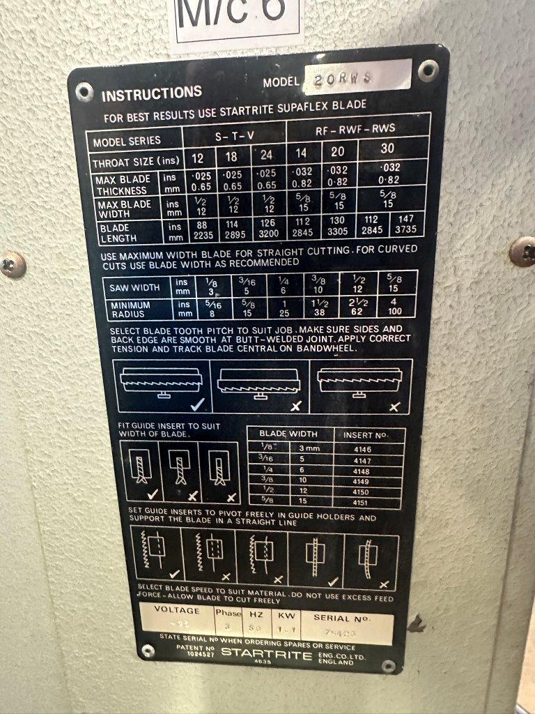 Vertical Bandsaws/Used Startrite 30RWS Vertical Bandsaw (4896)