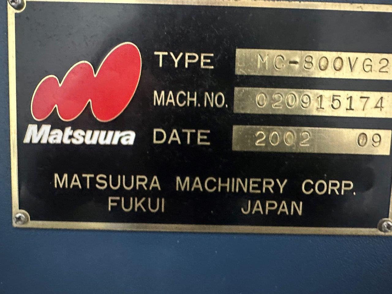 Vertical Machining Centres/Used Matsuura MC800VG II Vertical Machining Centre (4907)